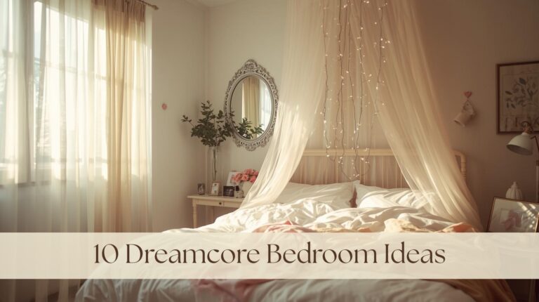 Cozy bedroom with canopy bed, fairy lights, and soft sunlight, perfect for dreamy bedroom decor ideas.