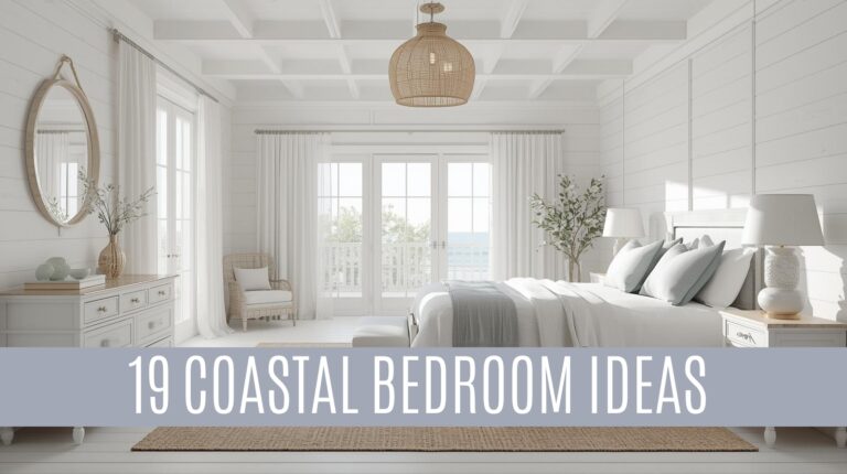 Calming coastal bedroom decor with white walls and natural light.