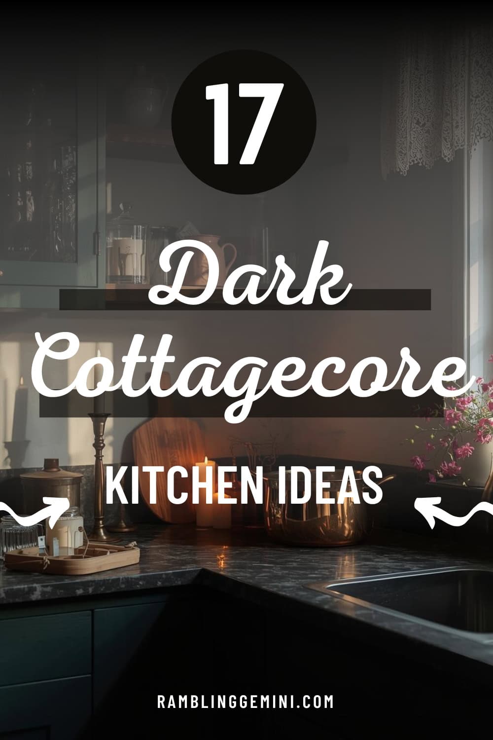Cozy dark cottage kitchen with warm candlelight and rustic decor, ideal for charming cottage-inspired space design.
