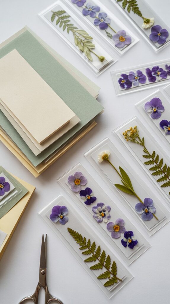 Pressed flower art, botanical stationery, and craft supplies for DIY floral decoration.