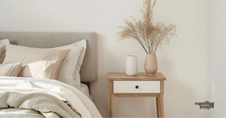 Simple bedroom decor with neutral tones and modern minimalistic design.